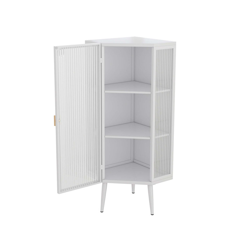 Armoire de coin moderne de 22,25 po avec portes et tablettes en verre trempé pour un rangement polyvalent dans la salle de bain, le salon et la chambre à coucher