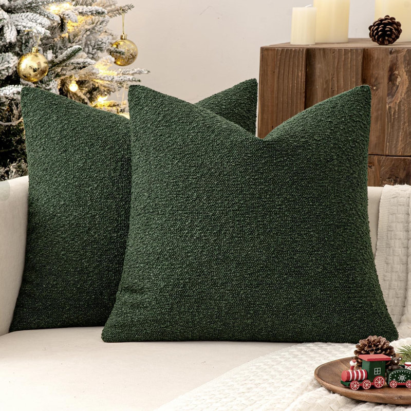 Decorative Pillow Covers Set of 2, Textured Boucle Neutral Winter Throw Pillows Covers, Dark Green