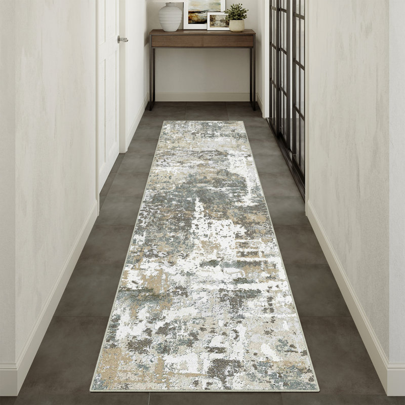 Tapis moderne lavable abstrait avec envers antidérapant, Tapis de couloir 2 pi x 8 pi
