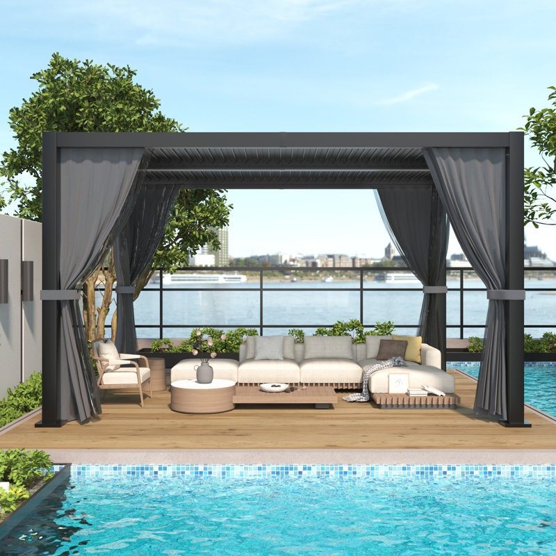 10 x 13 TF Outdoor Louvered Pergola with Curtain