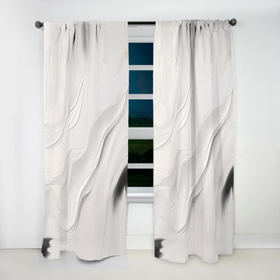 White And Grey Ripples Of Stone V - Abstract Marble Curtain - Velvet Room Darkening - 1 panel