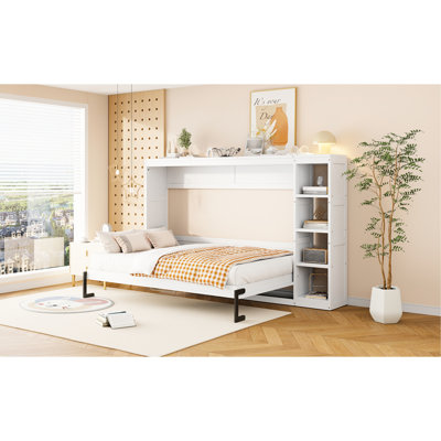 Full Size Bed With Bookshelf In White - Dependable Structure. Space Saving Concept. Plentiful Storage Possibilities. No Spring Box. Effortless Assembly Thetas