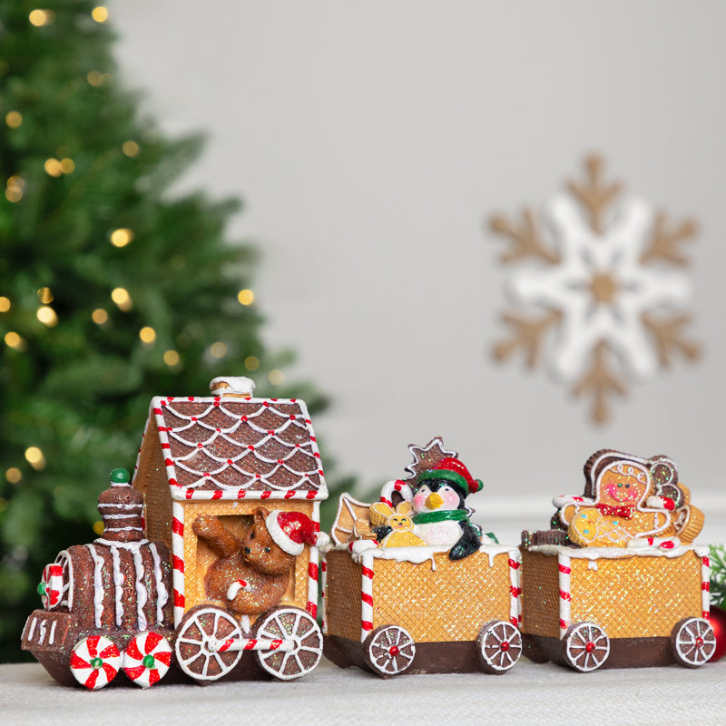 Gingerbread Candy Cane Train With Gingerbread Man Christmas Decoration - 5.5"