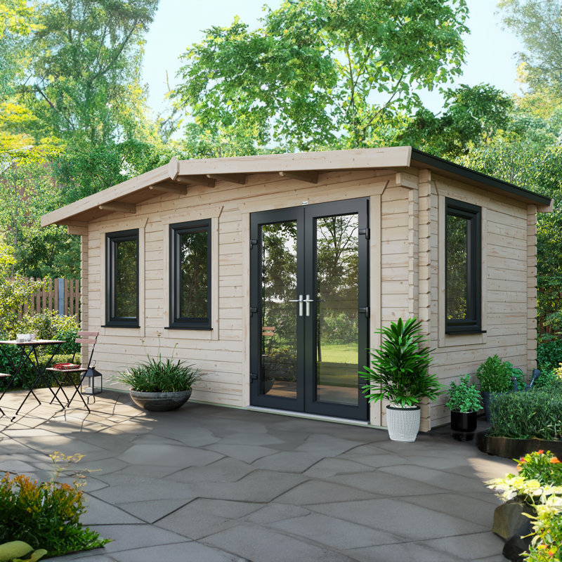 Powersheds Apex 8 x 16ft Chalet Log Cabin, Doors to the Right - 44mm