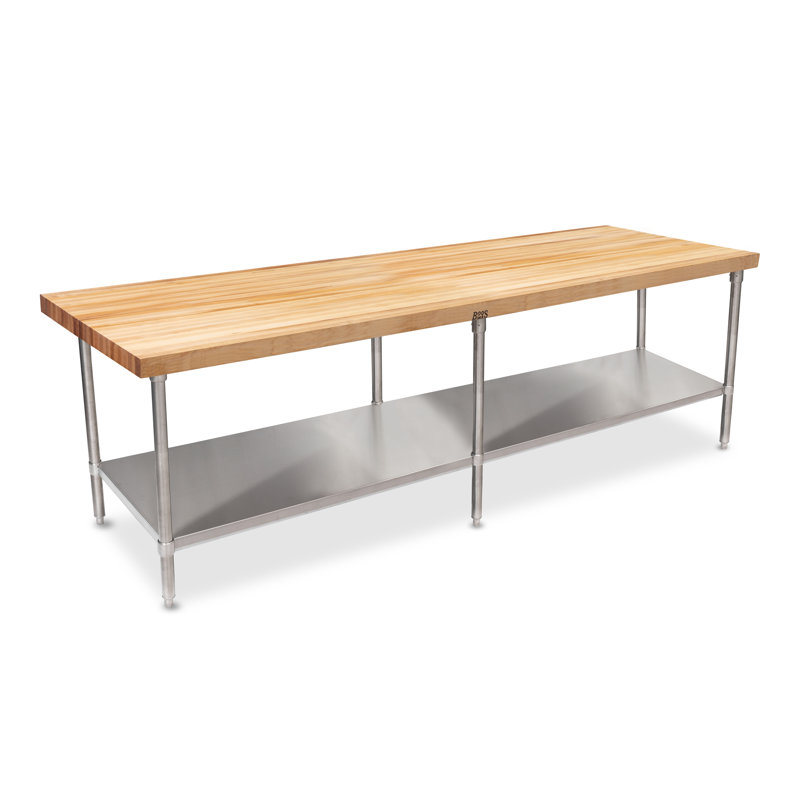 Table de travail à plateau en bois avec tablette inférieure, H 35,25 po x l 96 po x P 30 po