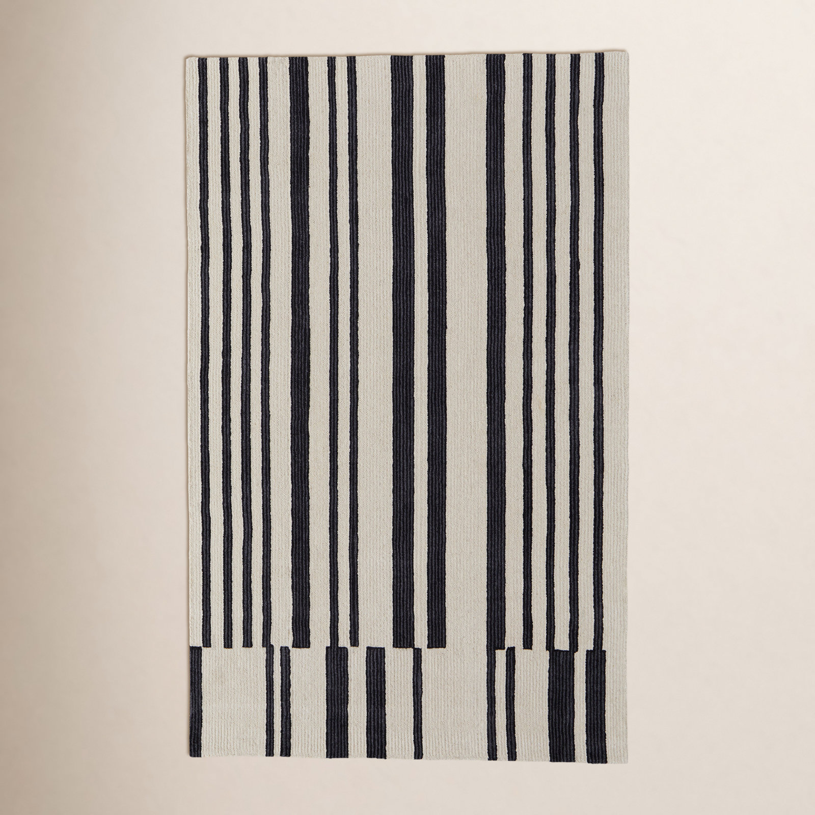 Ryo Ivory Black Hand-Tufted Striped Rug, Rectangle 10' x 14'