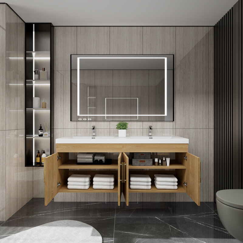 Romer 59''Wall-Mounted Double Bathroom Vanity Set, Oak