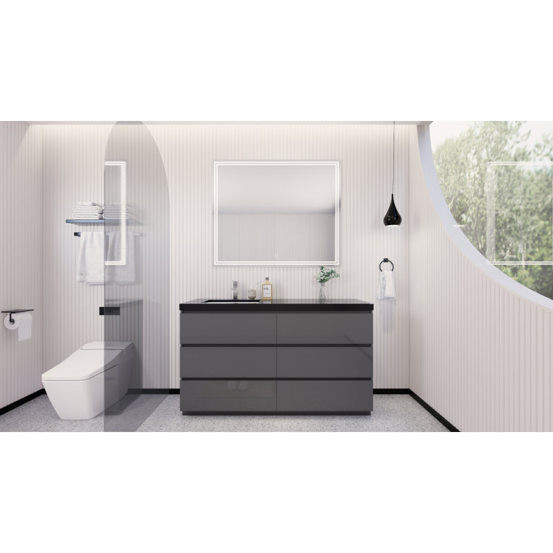 Base de meuble-lavabo simple 60 po Reyes, Gris ultrabrillant