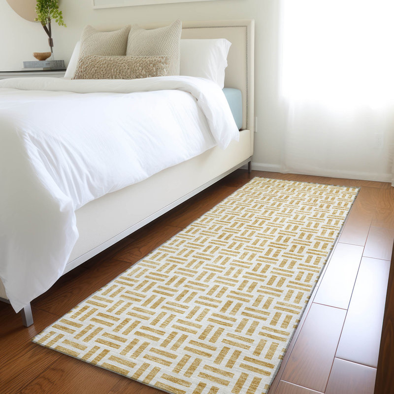 Premium Machine Washable Prisco Gold Rug, Runner 2'3" x 7'6"