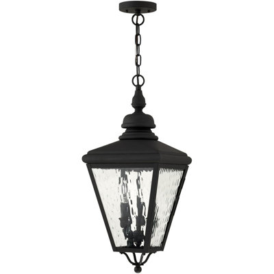 10.625in 3-Light Outdoor Pendant Fixture Clear Water Glass Shade