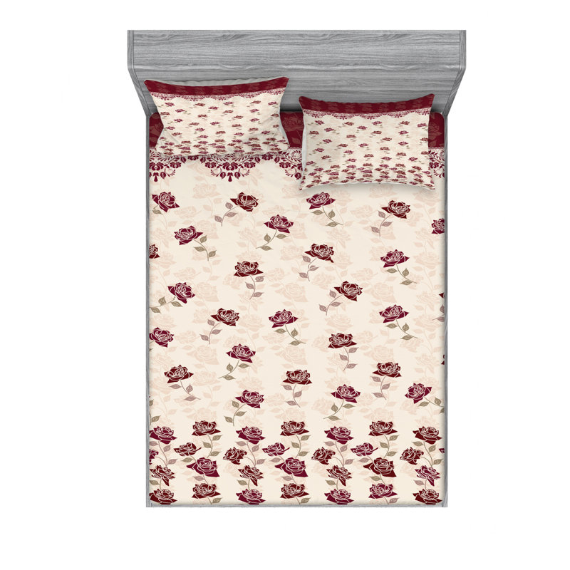 Microfiber Floral Sheet Set, Full Sheet Set with Fitted Sheet