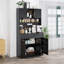 Armoire de garde-manger pour salon, huche de support à micro-ondes cannelée en bois avec rangement, station de charge et panneau perforé de 73 po