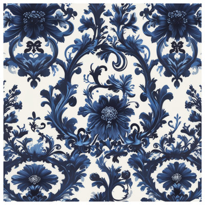 Blue Floral Damask Blankets