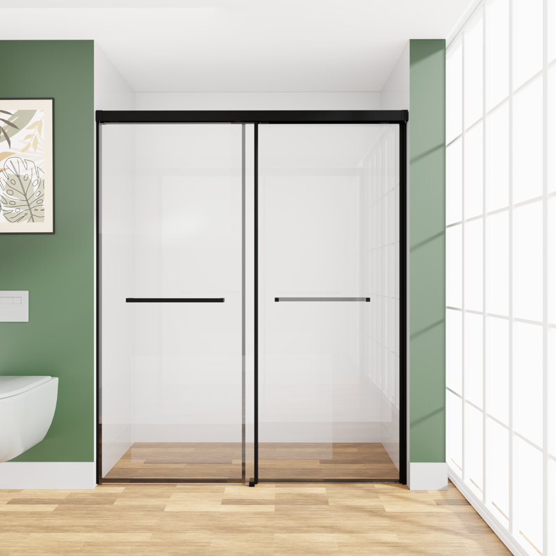 60 po X P 72 po H Porte de douche coulissante double sans cadre Verre trempé transparent, finition noir mat | Idée de cadeau