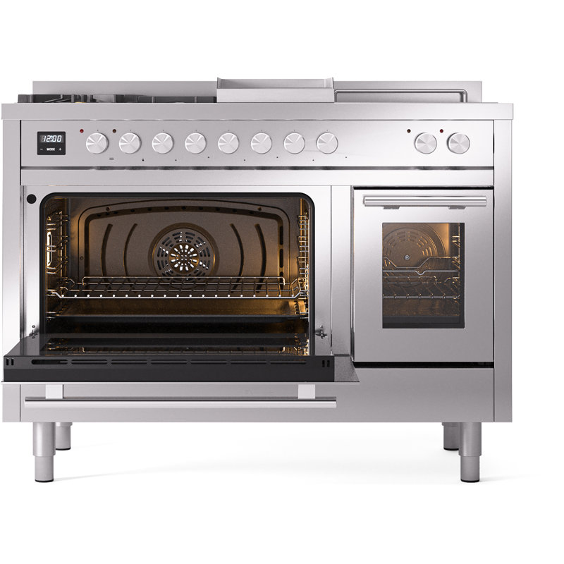 Cuisinière à double carburant ILVE ProfessionalPlus II 48, boutons, Bleu / gris, Gaz naturel