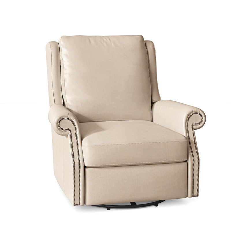 Barcelo Recliner, Aline Light Gray Stonewash Genuine Leather, Gunmetal, Manual Recline w/Inside Release