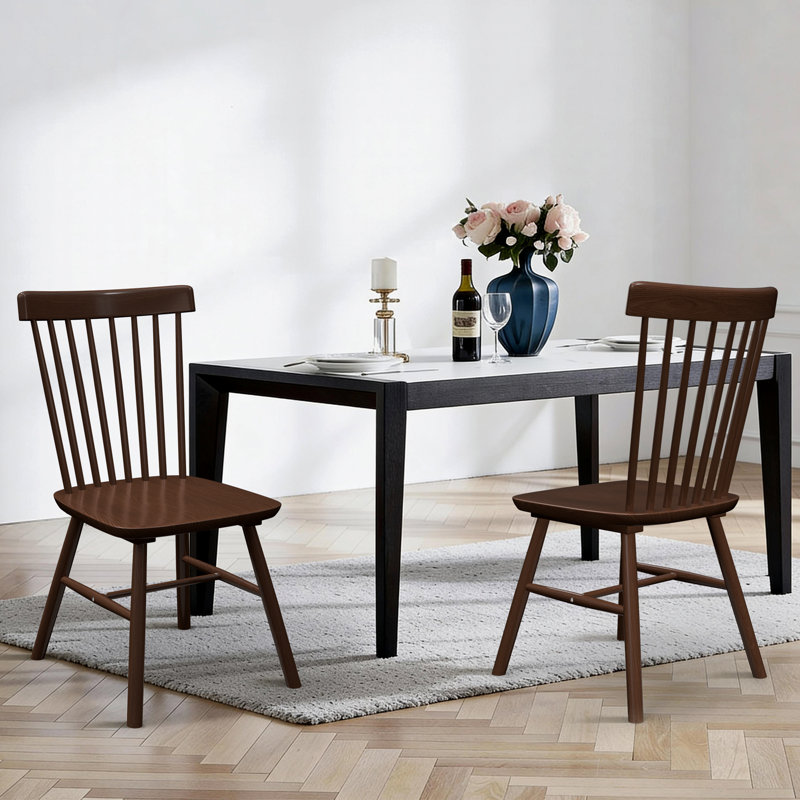 Ensemble de 2 chaises de salle à manger Windsor, 2, Brun