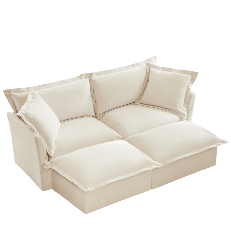 Canapé-lit 2 places crème, coussins de dossier haut, expérience de détente 2 avec repose-pieds, chenille, crème, lit