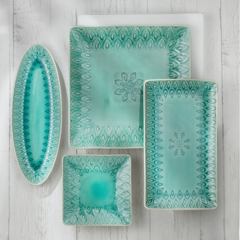 Lagoon Blue Ceramic Rectangular Platter with Reactive Glaze