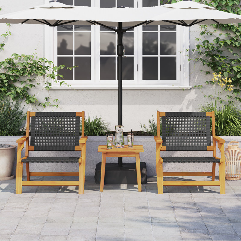 Relax Chairs With Side Table Set Of 2 Acacia Wood, Rattan, Black/Brown