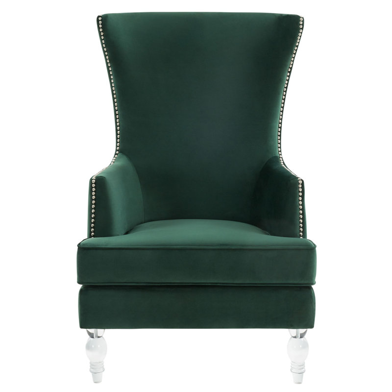 Bree 73.914Cm Wide Velvet Wingback Chair, Forest Green Velvet
