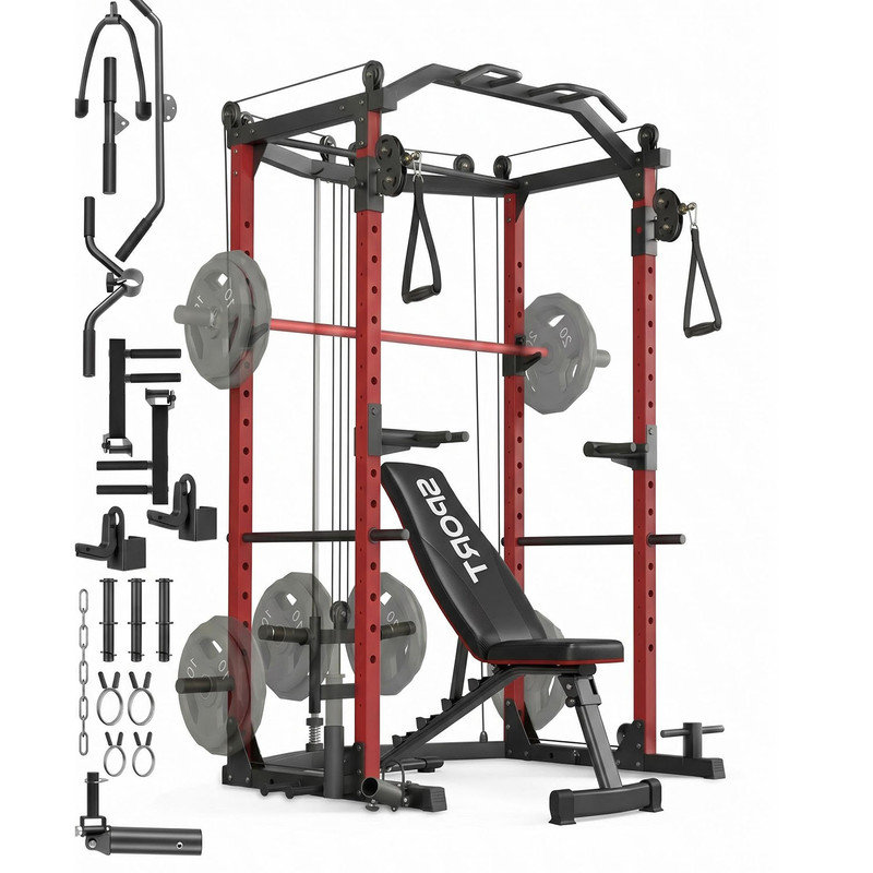 Station de gym à domicile tout-en-un - Cage électrique 2000lbs avec câble croisé, liste déroulante LAT et mine terrestre
