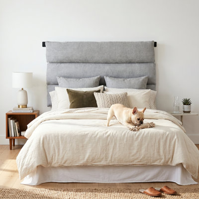 Linen Upholstered Wall-Mounted Headboard With Adjustable Height, Grey