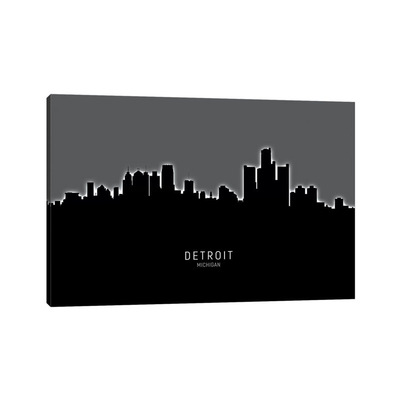 «Detroit Michigan Skyline» par Michael Tompsett, impression sur toile tendue, H 40 po x l 60 po x 1,5 po