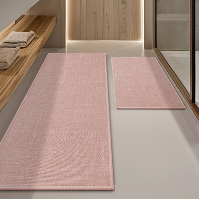 Ensemble de 2 tapis de bain d'aspect lin avec envers antidérapant
