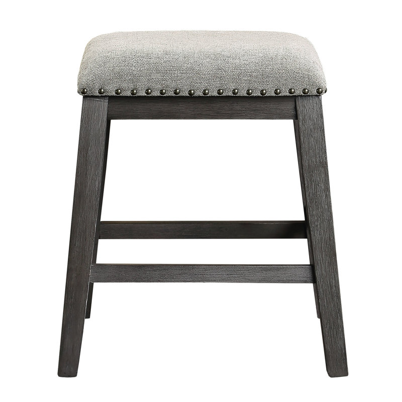 2 tabourets de bar à hauteur de comptoir, gris brossé, revêtement en chenille gris, garniture cloutée, tissu de revêtement, finition, pour la salle à manger