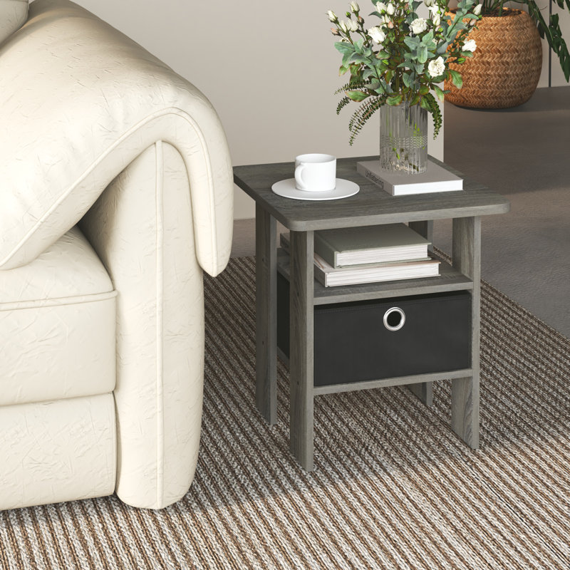 Table de chevet moderne en bois 15,51 po x 15,5 po x 17,52 po avec tiroir et tablette, Noir/gris, Gris