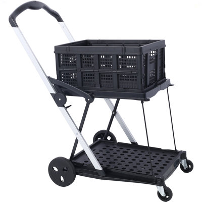 Collapsible Utility Cart Multi Use Functional Collapsible Shopping Carts 2-Tier Collapsible Shopping Cart With Baskets Carrito Para Supermercado Con Ruedas