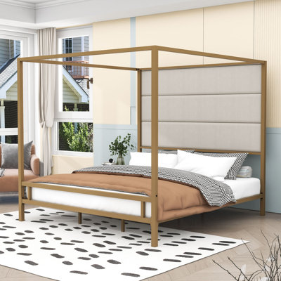 Metal Bed with Upholstered Headboard
