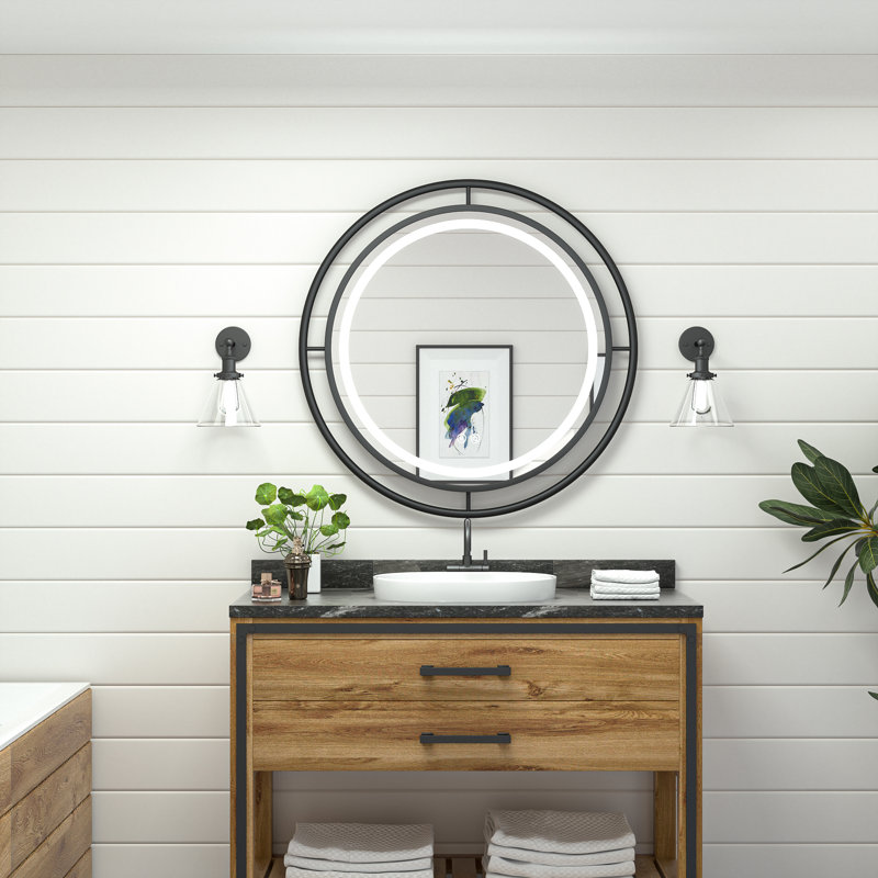 Markia Round Framed Lighted Mirror with 3-Color Adjustable Light Bathroom Vanity Mirror