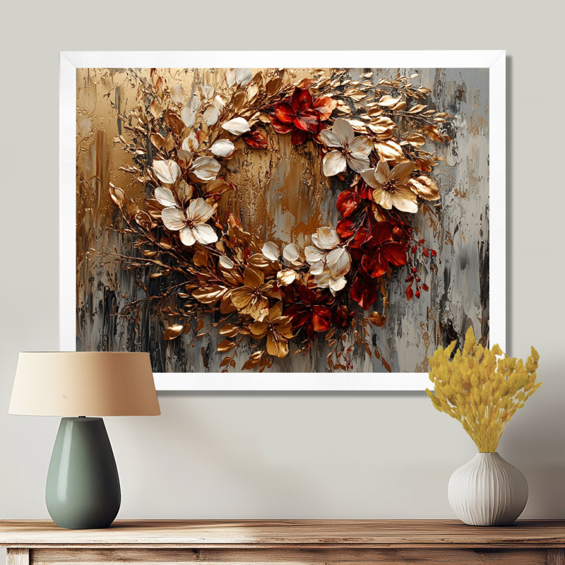 Ilionora Golden Vivid Wreath Spiral Of Petals - Couronne d'art mural, H 30 po x l 40 po, Blanc