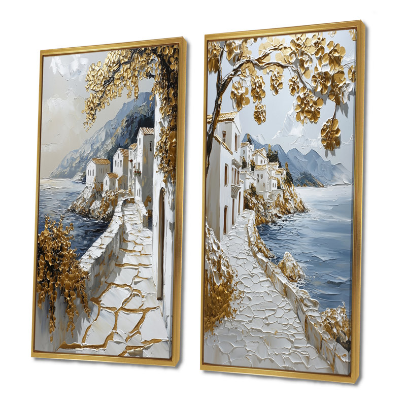 Ensemble de 2 pièces d'art mural Aegean Coast Turkish I - Istanbul, Cadre flottant doré, H 40 po x l 40 po