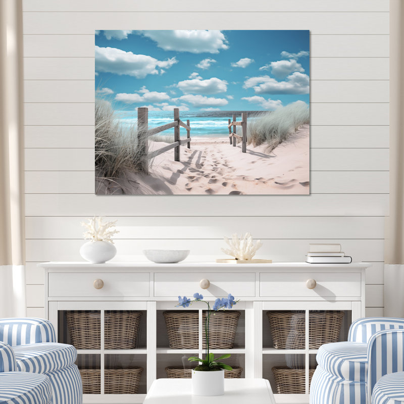 Plage, paysage marin, rêves, chemin I - plage, art mural, H 34 po x l 44 po x P 1,5 po, Toile tendue
