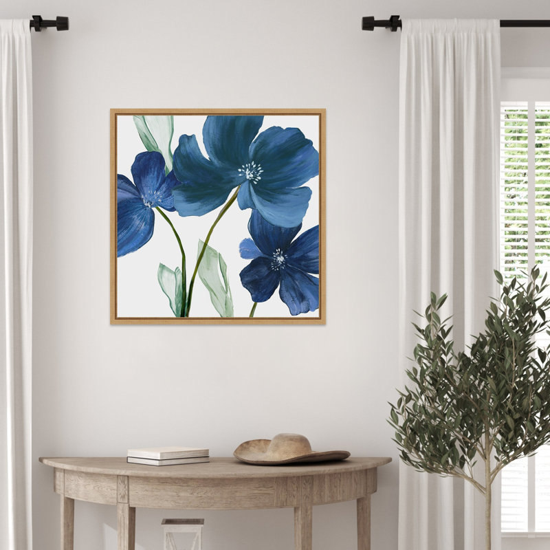 «Blue Blossoms on White» par Tiltonsville, reproduction d'art sur toile encadrée, 22 X 22