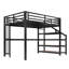 Lit mezzanine double en métal avec bureau, escalier de rangement, lumières DEL et ports USB, multifonctionnel, silencieux, noir-393112299