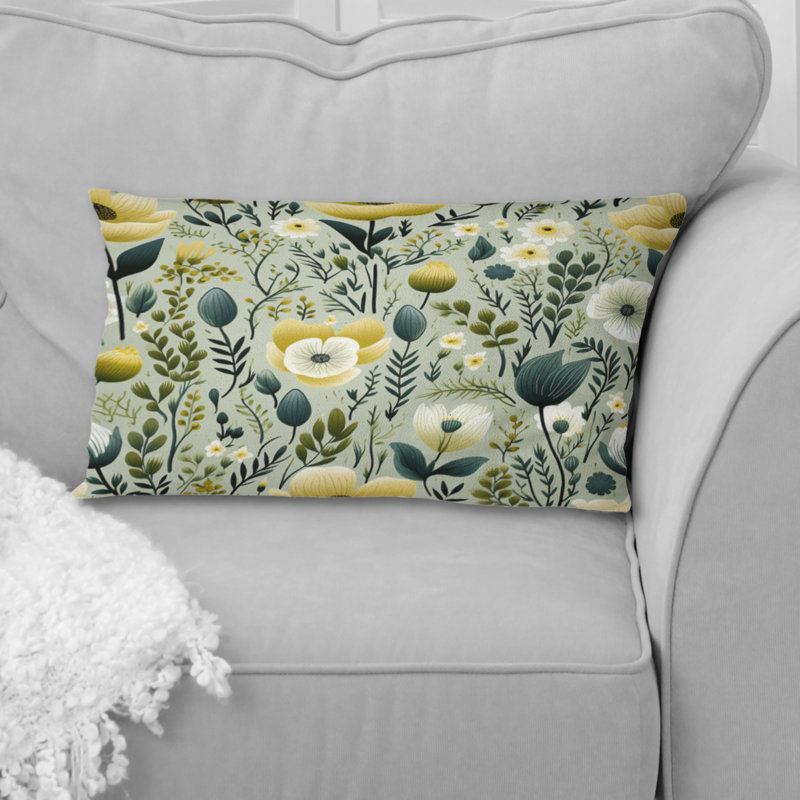 Fleurs de jardin Tranquil Green and White - coussin à imprimé floral