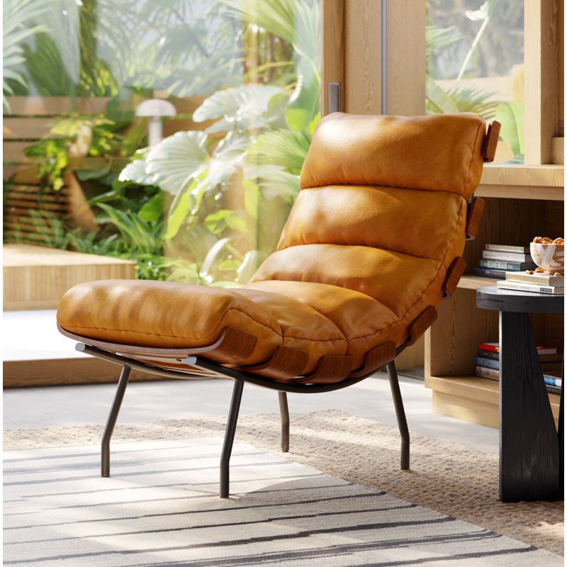 Malin Modern Accent Chair, Brown Genuine Leather