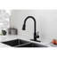 Robinet de cuisine en acier inoxydable noir mat avec poignée rétractable, poignée simple, arche haute, 1,8 gal / min, installation facile et entretien vers le bas, débit en gallons par minute