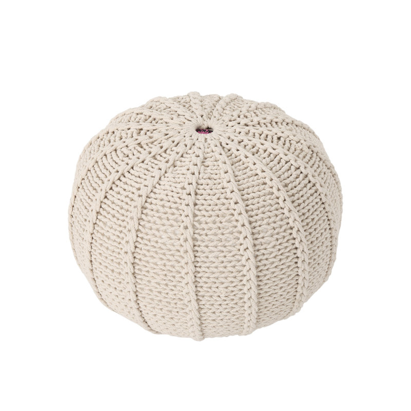 Modern Cotton Round Pouf, Beige