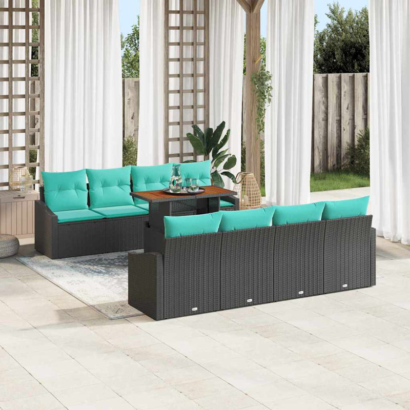 Ensemble de canapé de jardin avec coussin manuel Vidaxl 9 pièces noir et bleu sarcelle