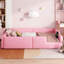 Lit plateforme simple tapissier avec garde-corps et station de charge, rose