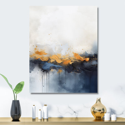 «Blue and Yellow Fluid Harmony», peinture abstraite I - Art mural abstrait en métal