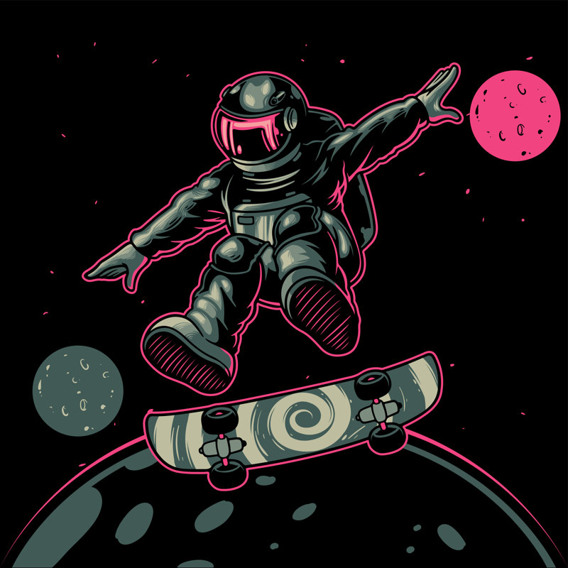 Astronaut Skateboard by Ngupakarti - Wrapped Canvas Print, 30cm H x 30cm W x 3.8cm D