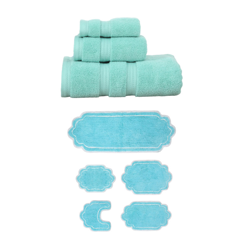 Talbert Collection 100% Soft Cotton 3 PC Towel Set & 5 PC Bath Rug Set, (Set of 8), Turquoise