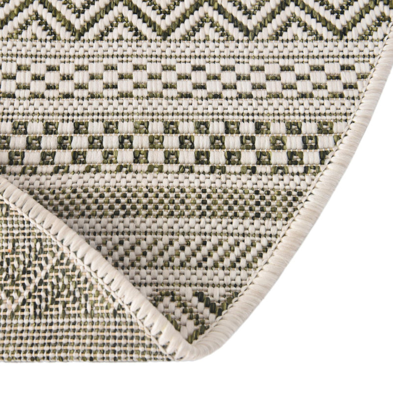 Tapis rayé en polypropylène tissé à la machine intérieur / extérieur gris clair, Rond 7 pi 10 po