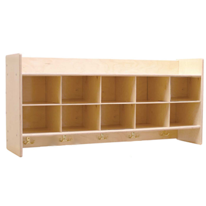 Birch Plywood Wall Hanging Cubby Storage with Hooks and Translucent Trays